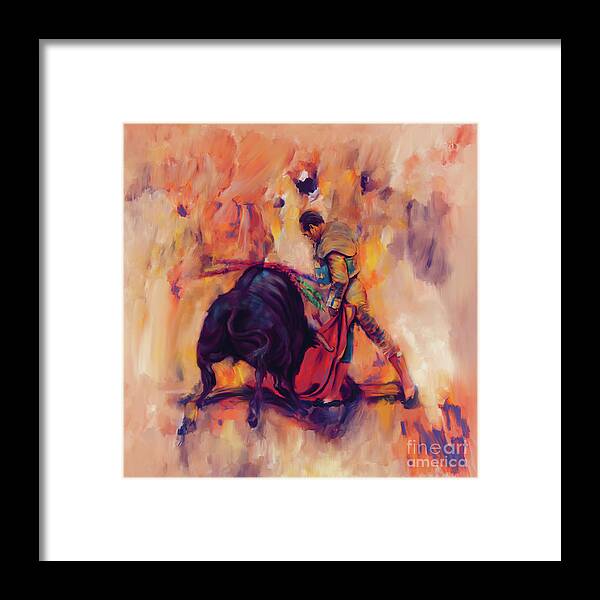 Toreador Framed Print featuring the painting Bull Fighting iu8 by Gull G
