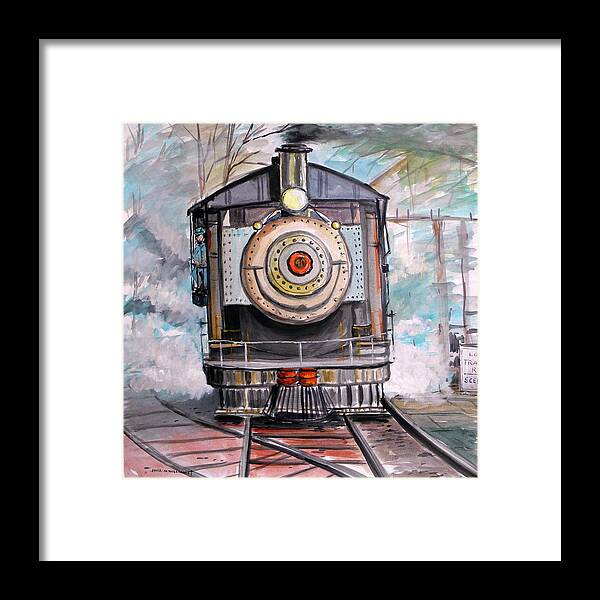 Locomotive Framed Print featuring the painting Bull Locomotive by John Williams