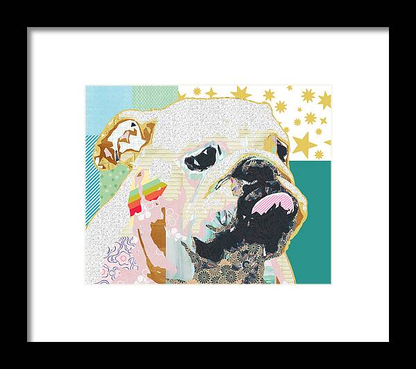 Bulldog Framed Print featuring the mixed media Bulldog Collage by Claudia Schoen
