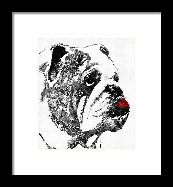 Dog Framed Print featuring the painting Bulldog Pop Art - How Bout A Kiss 2 - By Sharon Cummings by Sharon Cummings