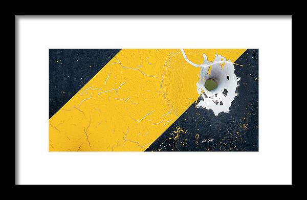 Bill Kesler Photography Framed Print featuring the photograph Bullet Hole on the Yellow Black Line by Bill Kesler
