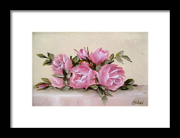 Shabby Chic Roses Framed Print featuring the painting Bunch Of Pink Roses Painting by Chris Hobel