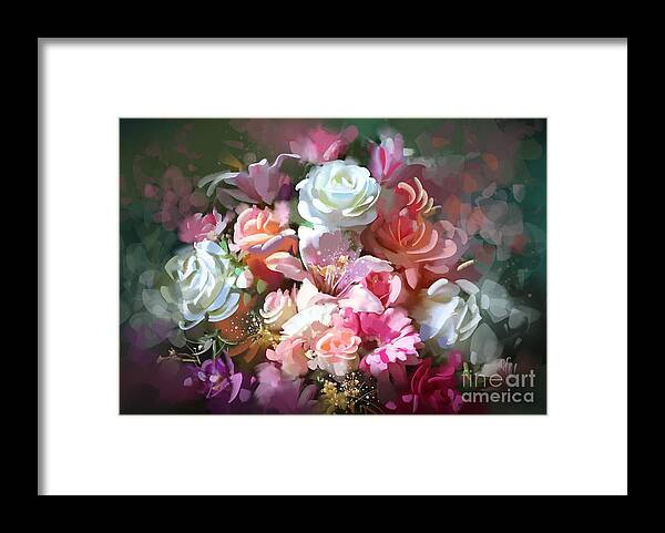Art Framed Print featuring the painting Bunch of roses by Tithi Luadthong