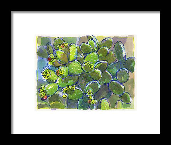 Plant Framed Print featuring the painting Bunny Ear Cactus by Judith Kunzle