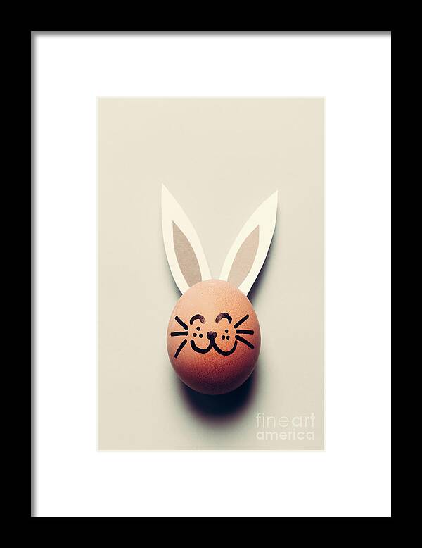 Egg Framed Print featuring the photograph Bunny egg with long ears and whiskers. by Michal Bednarek