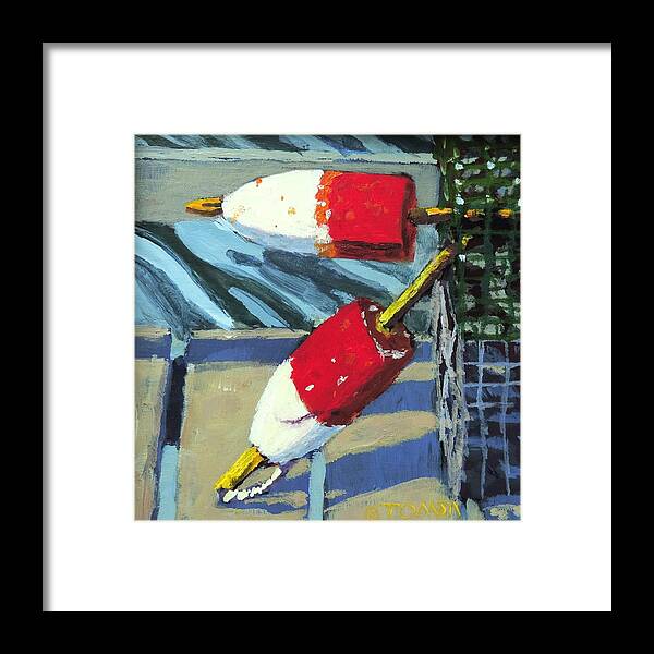 Lobstering Framed Print featuring the painting Buoys and Traps by Bill Tomsa