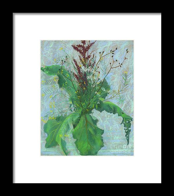 Burdock Framed Print featuring the pastel Burdock leaves by Julia Khoroshikh