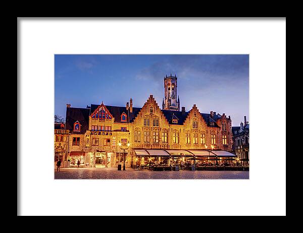 Bruges Framed Print featuring the photograph Burg Square Architecture at Night - Bruges by Barry O Carroll