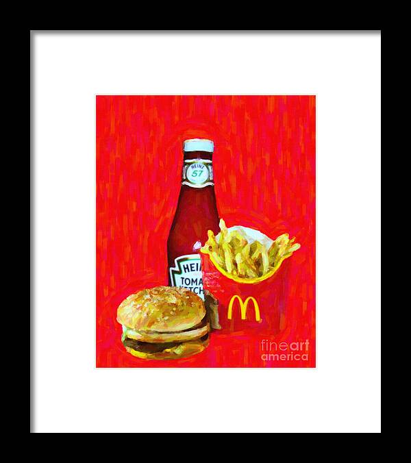 Wingsdomain Framed Print featuring the photograph Burger Fries And Ketchup by Wingsdomain Art and Photography