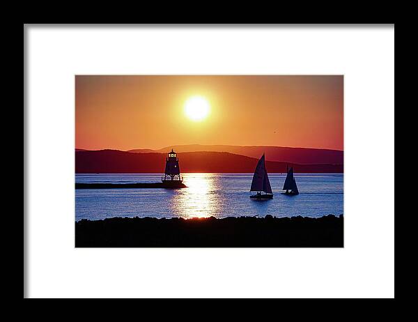 Lighthouse Framed Print featuring the photograph Burlington Breakwater Sunset by Mark Rogers
