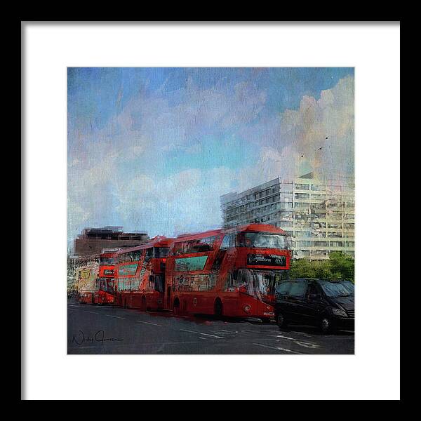 London Framed Print featuring the digital art Buses on Westminster Bridge by Nicky Jameson