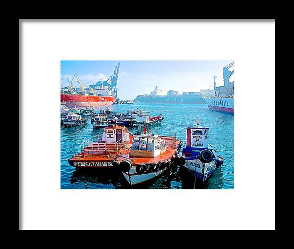 Busy Port Of Valparaiso Framed Print featuring the photograph Busy Port of Valparaiso-Chile by Ruth Hager
