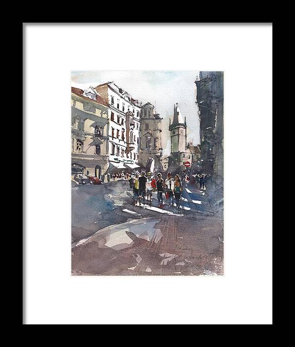 Landscape Framed Print featuring the painting Busy summer day in Prague by Gaston McKenzie