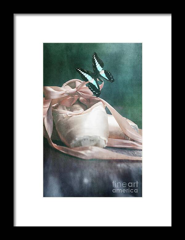 Ballerina Framed Print featuring the photograph Butterfly and Ballerina Pointe Shoes by Stephanie Frey