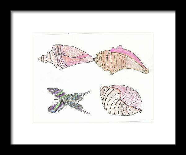 Shells Framed Print featuring the painting Butterfly and Seashells by Helen Holden-Gladsky