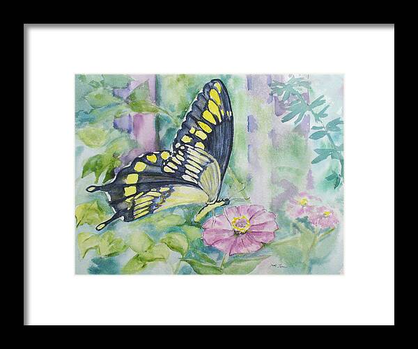 Butterfly Framed Print featuring the painting Butterfly in my Garden by Judy Loper