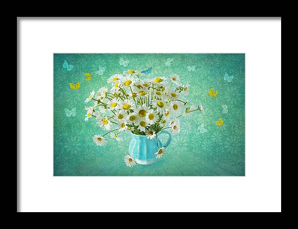 Daisy Framed Print featuring the photograph Butterfly Kisses and Flower Petal Wishes by Marina Kojukhova