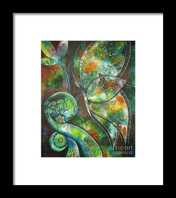 Butterfly Framed Print featuring the painting Butterfly with Koru by Reina Cottier by Reina Cottier