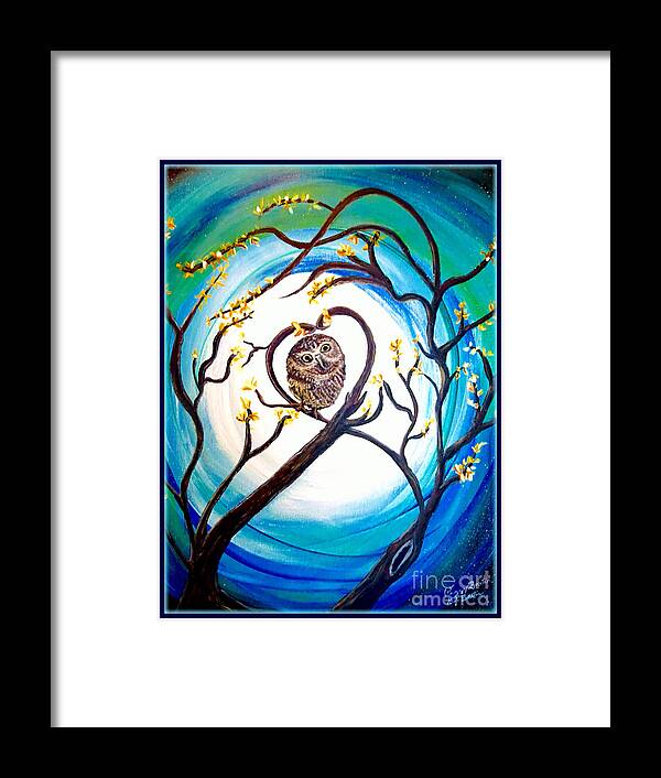 Bright Swirling Pattern Of Light Around The Moon Framed Print featuring the painting By the Light of the Moon I Will Find You by Kimberlee Baxter