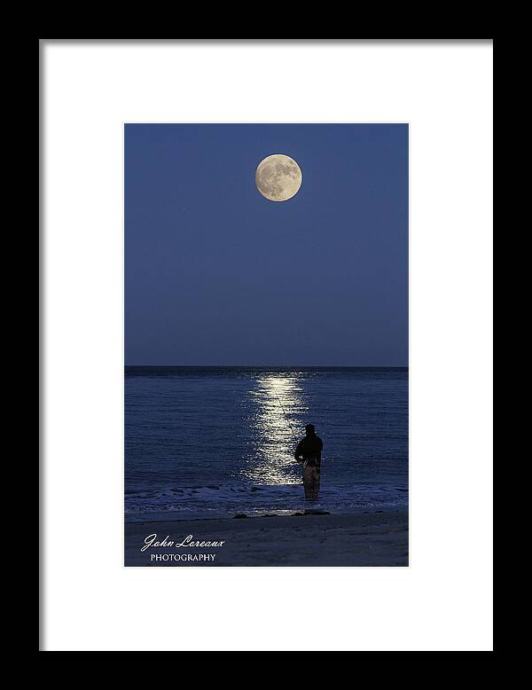 Fishing Framed Print featuring the photograph By the light of the Supermoon by John Loreaux