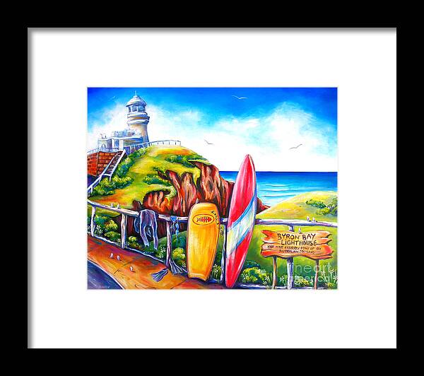 Lighthouse Framed Print featuring the painting Byron Bay Lighthouse by Deb Broughton
