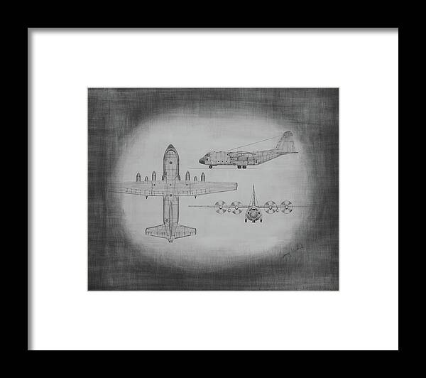 C130 Framed Print featuring the drawing C130 Hercules by Gregory Lee
