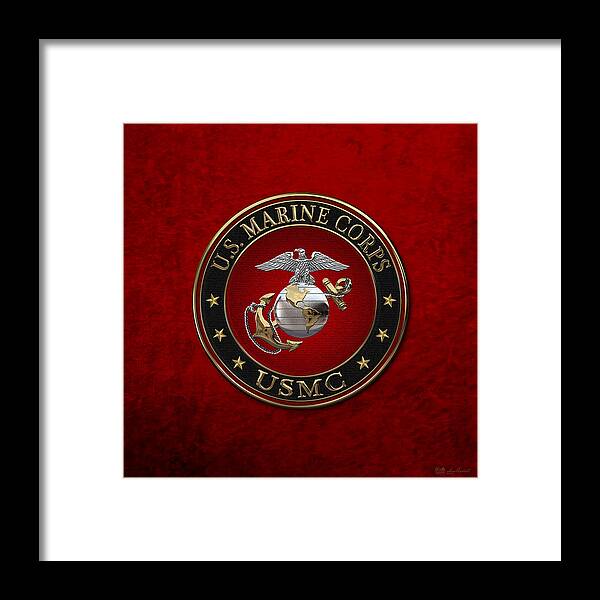 'usmc' Collection By Serge Averbukh Framed Print featuring the digital art C O and Warrant Officer E G A Special Edition over Red Velvet by Serge Averbukh