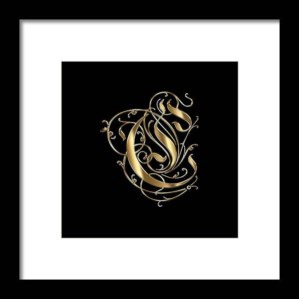 Gold Letter C Framed Print featuring the painting C Ornamental Letter Gold Typography by Georgeta Blanaru