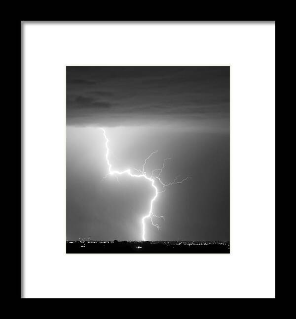 City Framed Print featuring the photograph C2G Lightning Strike in Black and White by James BO Insogna