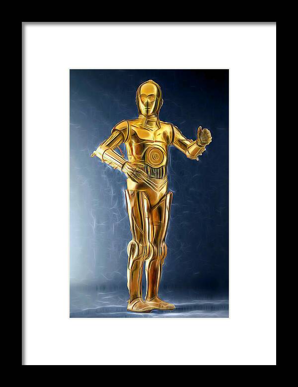 Starwars Framed Print featuring the digital art C3PO Good in Gold by Scott Campbell