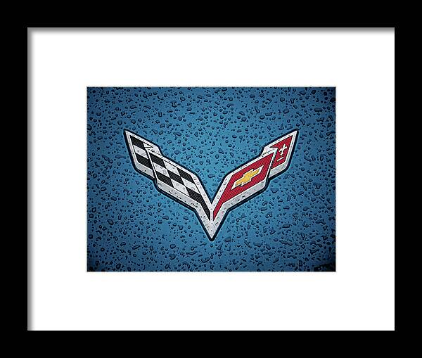 Corvette Framed Print featuring the digital art C7 Badge Blue by Douglas Pittman