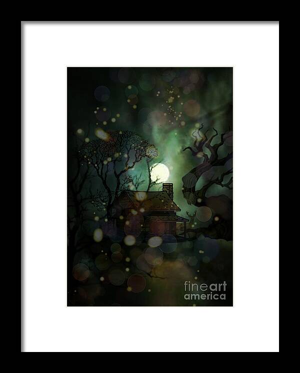 Cabin In The Woods Framed Print featuring the digital art Cabin in the Woods by Maria Urso