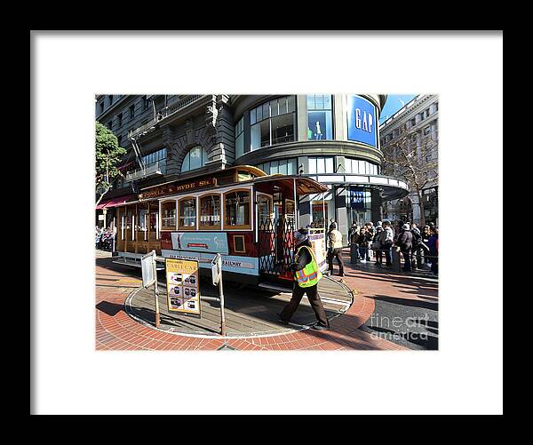 Cable Car Framed Print featuring the photograph Cable Car Union Square stop by Steven Spak