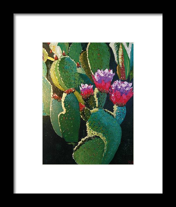 Ala Prima Art Framed Print featuring the painting Cactus flower by Ray Khalife