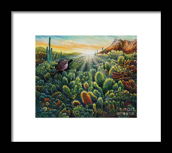 Cactus Wren Framed Print featuring the painting Cactus Wren by Michael Frank