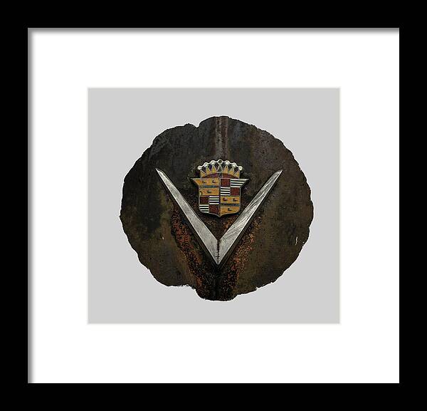 Antique Framed Print featuring the photograph Caddy Emblem by Debra and Dave Vanderlaan