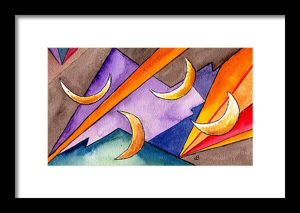 Watercolor Abstract Orange Purple Grey Moon Moons Design Fantasy Surreal Framed Print featuring the painting Cadence by Brenda Owen