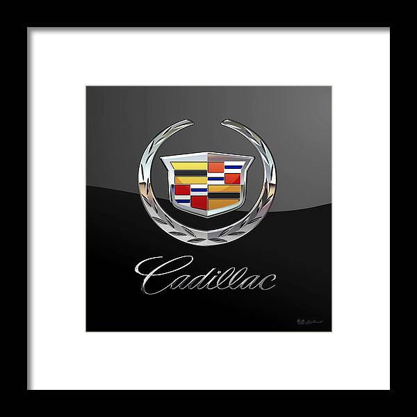 'wheels Of Fortune' By Serge Averbukh Framed Print featuring the photograph Cadillac - 3 D Badge On Black by Serge Averbukh