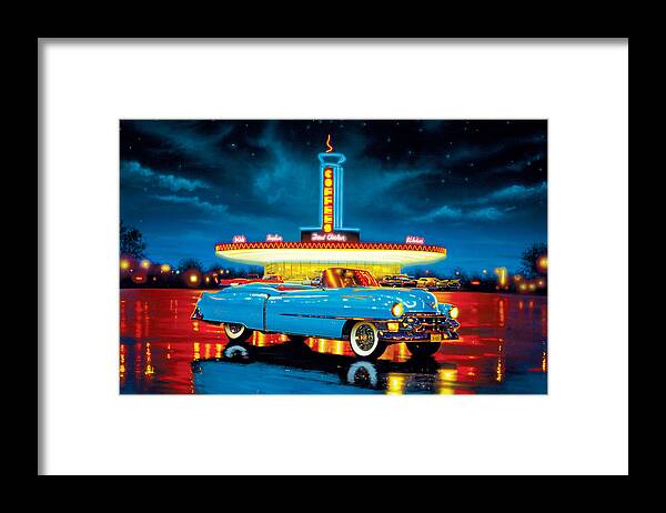 Car Framed Print featuring the photograph Cadillac Diner by MGL Meiklejohn Graphics Licensing
