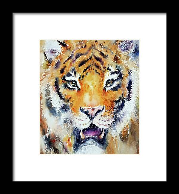 Tiger Framed Print featuring the painting Caesar by Arti Chauhan