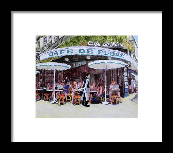 Impressionist Painting Of French Cafe Framed Print featuring the painting Cafe De Flore by David Zimmerman
