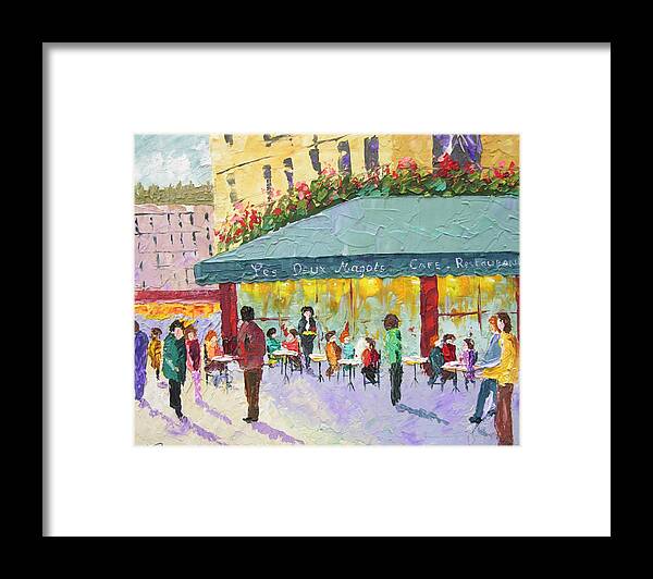 Seascape Framed Print featuring the painting Cafe les deux Magots Paris France by Frederic Payet