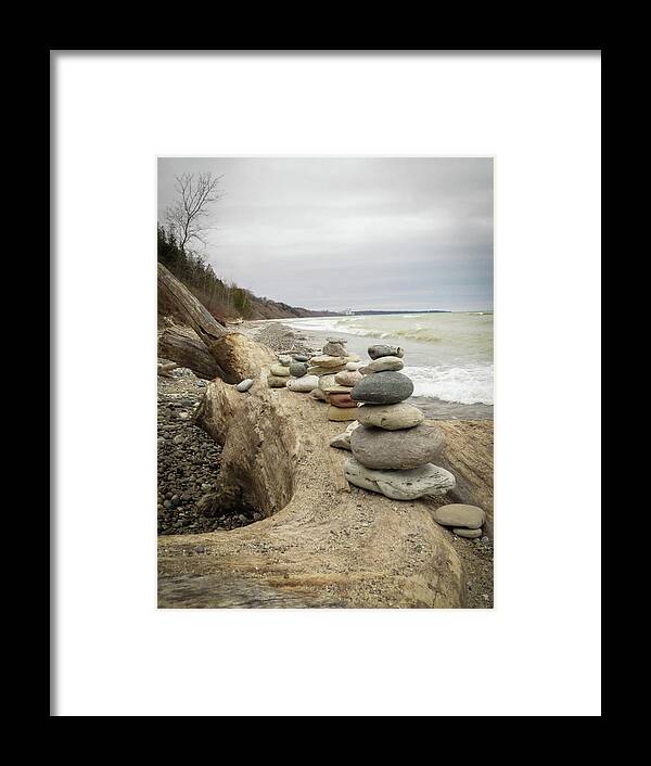  Framed Print featuring the photograph Cairn on the Beach by Kimberly Mackowski