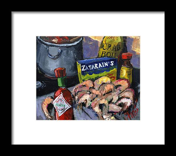 Zatarains Framed Print featuring the painting Cajun Boil by Carole Foret