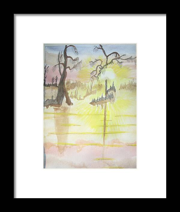 Landscape Watercolor Framed Print featuring the painting Cajun Sunrise by Warren Thompson