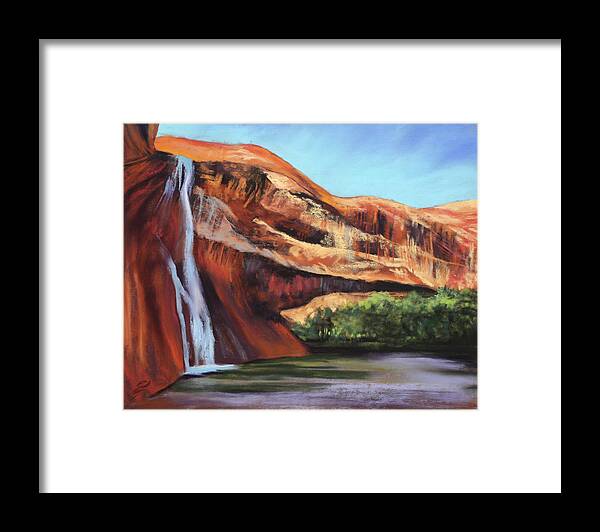 Calf Creek Falls Framed Print featuring the painting Calf Creek Falls by Sandi Snead