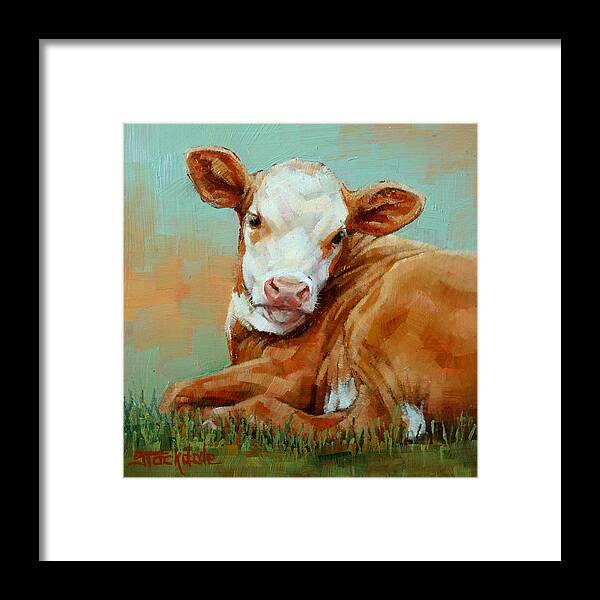 Calf Framed Print featuring the painting Calf Resting by Margaret Stockdale