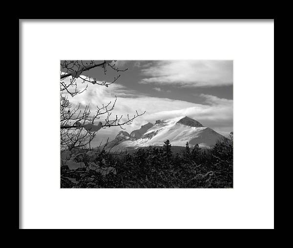 Black And White Framed Print featuring the photograph Calf Robe Mountain in Winter, Black and White by Tracey Vivar
