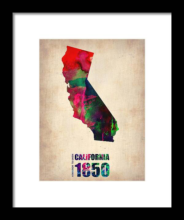 California Framed Print featuring the digital art California Watercolor Map by Naxart Studio