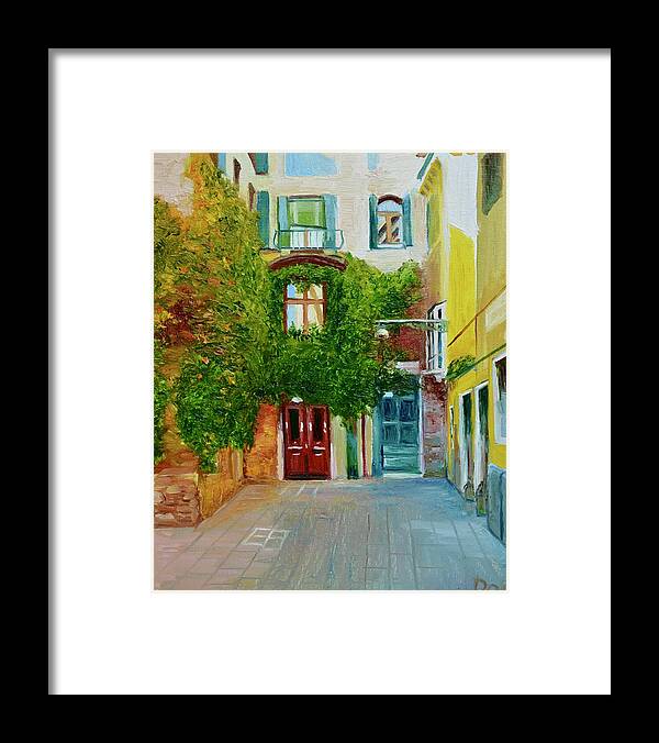 Pedestrian Street Framed Print featuring the painting Calle larga de la Donzela Venezia Italia by Dai Wynn